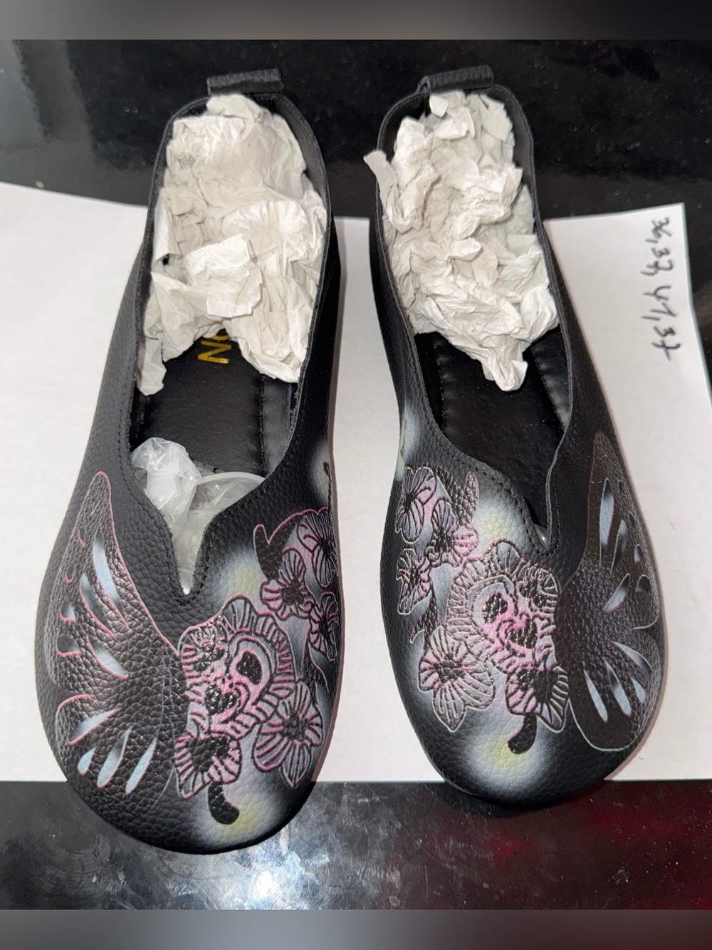 Women's Black Floral Laser-Cut Ballet Flats